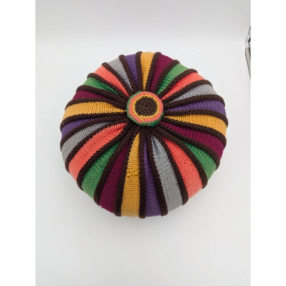 VTG Handmade Crochet Round Floor‎ Pillow Multicolor Boho Cushion 15 Inch Granny